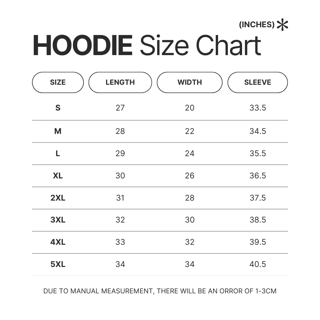 Hoodie Size Chart - Danganronpa Shop