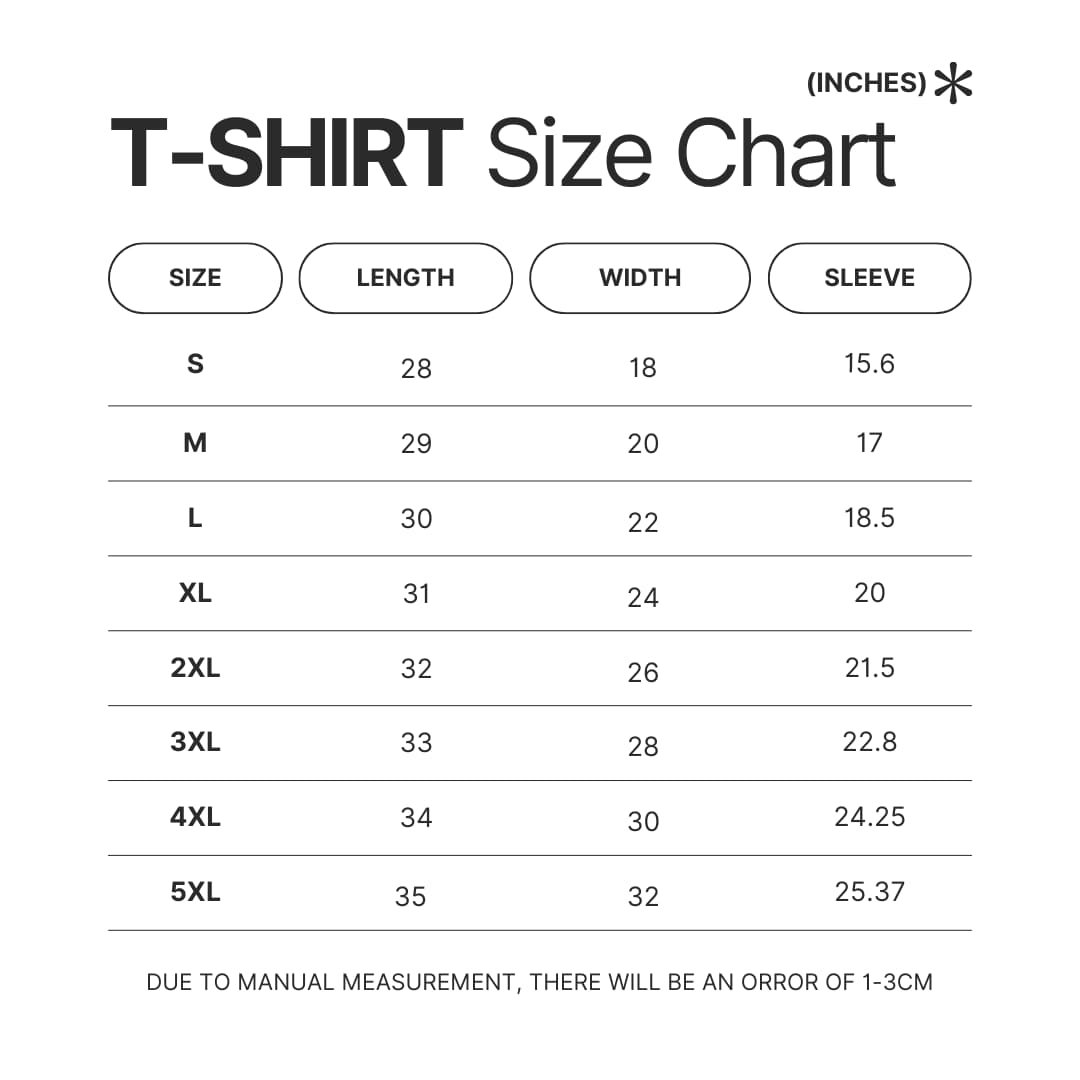 T shirt Size Chart - Danganronpa Shop