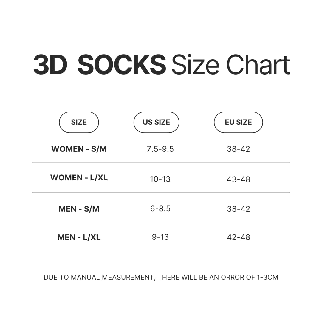 3D Socks Size Chart - Danganronpa Shop
