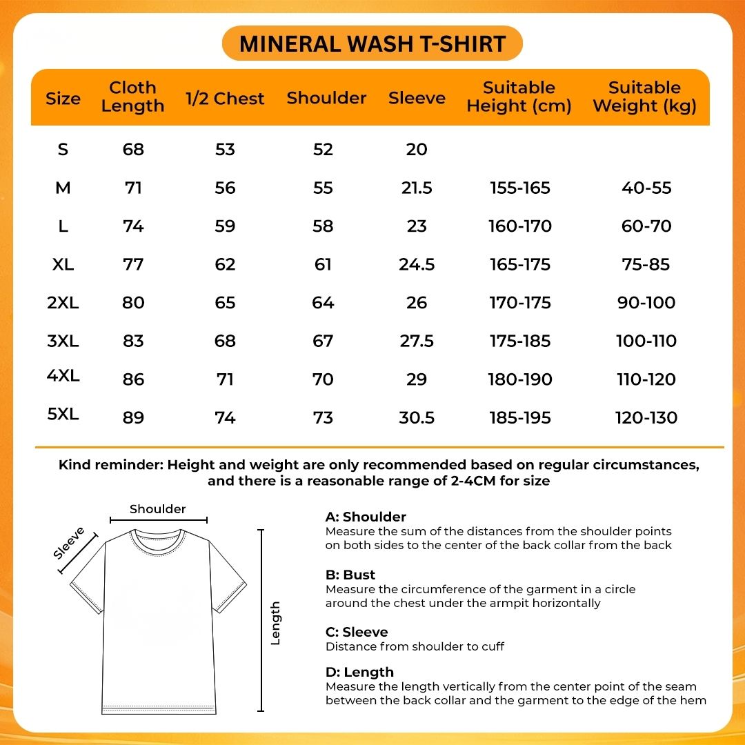 Mineral Wash T Shirt Size Chart - Danganronpa Shop